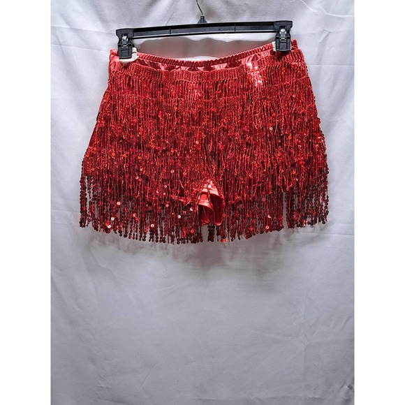 Unbranded Pants - Red GoGo Flapper Dance Costume short shorts with sequin dangles Large